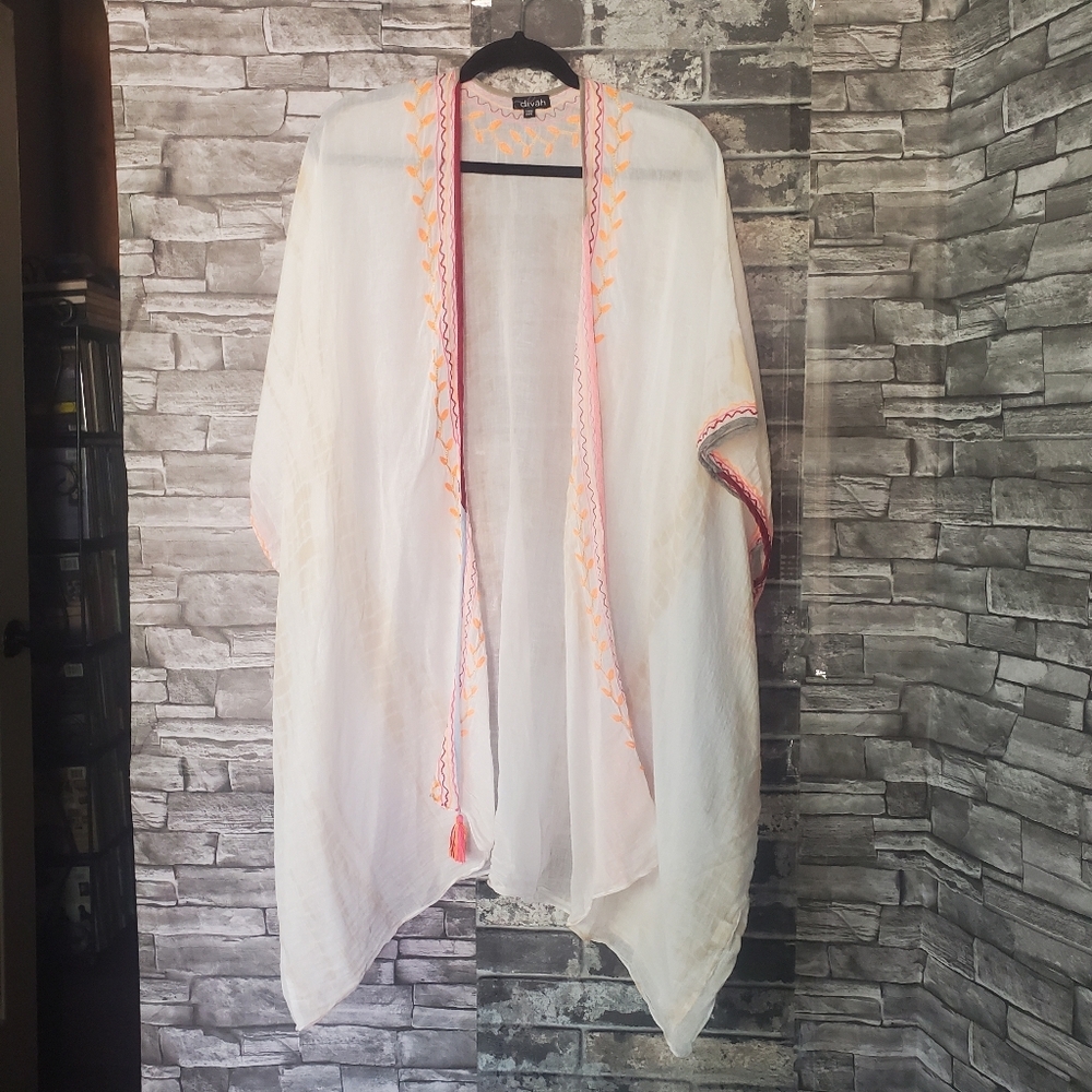 Divah Embroidered Tassel Beach Cover-Up Summer Vacation Bohemian Kimono Vest‎ OS